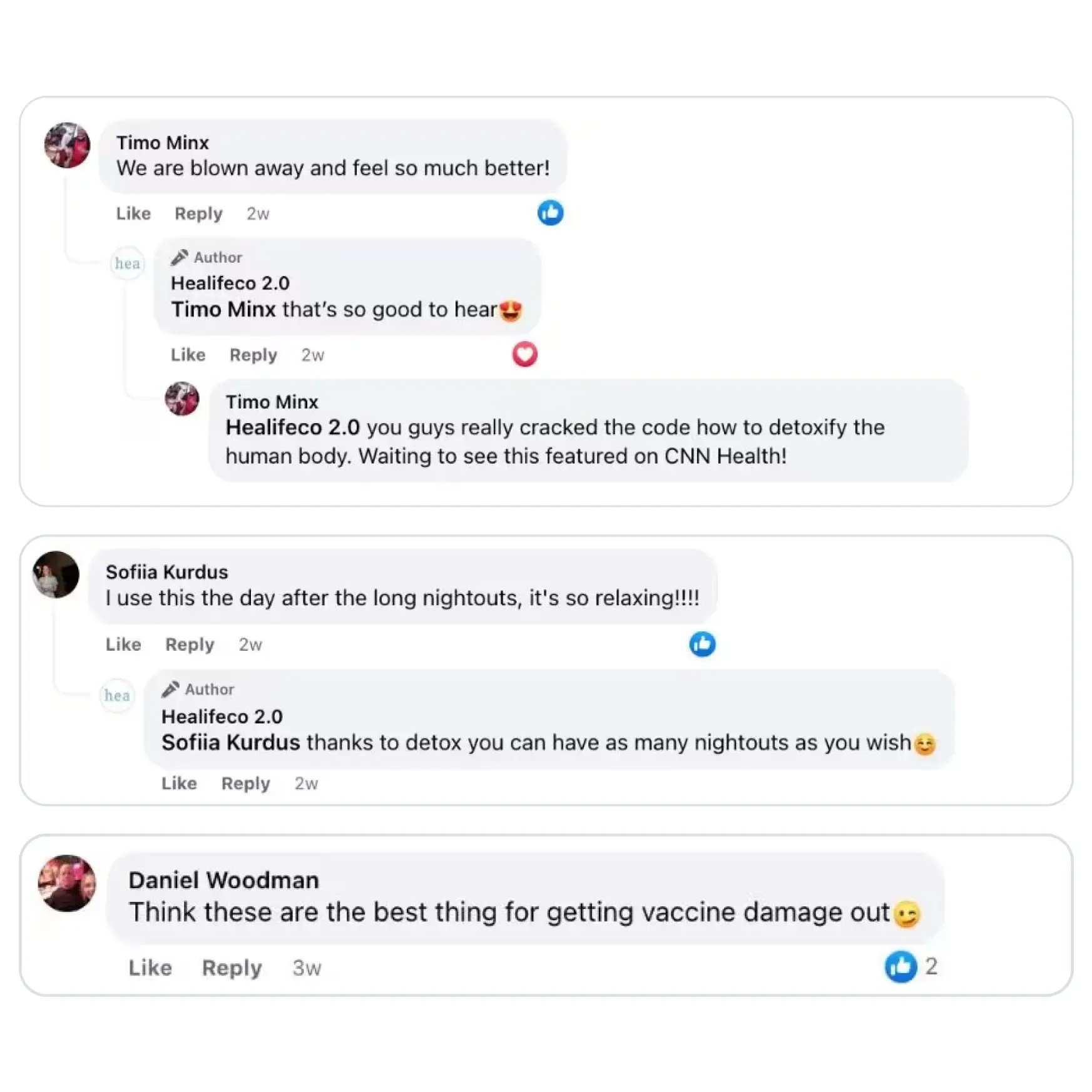 Healifeco social media comment screenshot 1